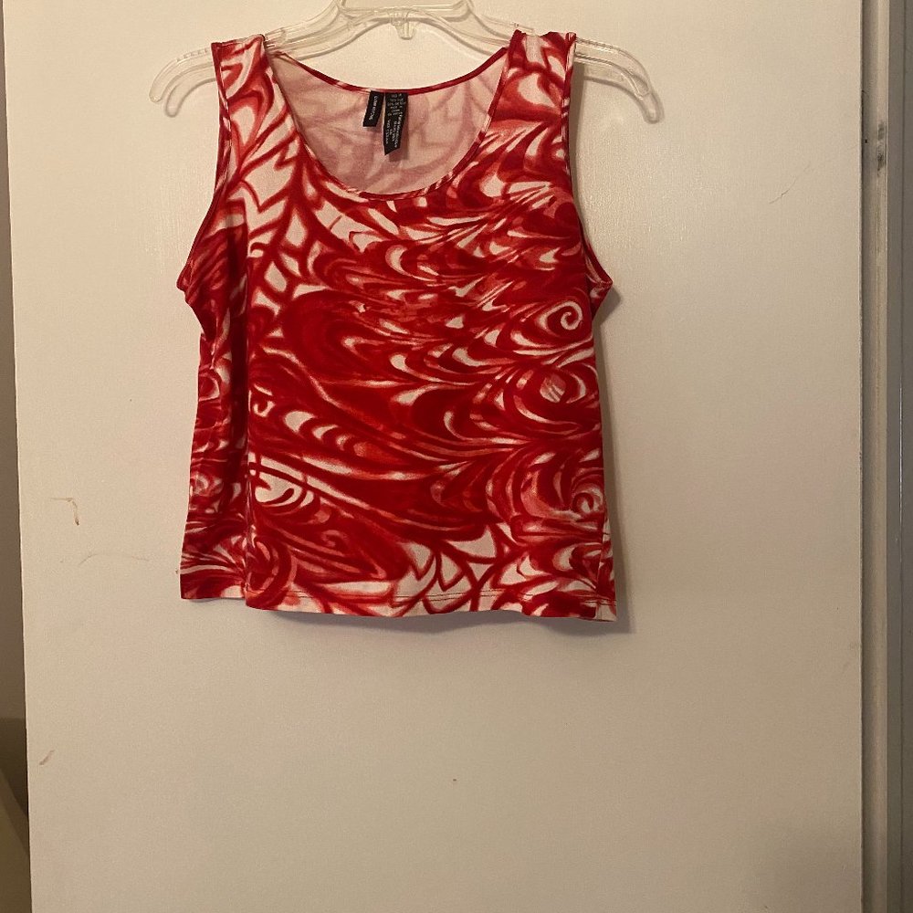 Lynn Ritchie, red/white print, silk/cotton blouse